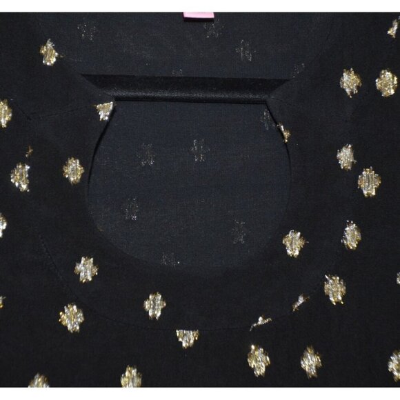 Lilly Pulitzer Ladies XXS Black Silk Blouse Gold Metallic Dots Bell Sleeve - Picture 4 of 11